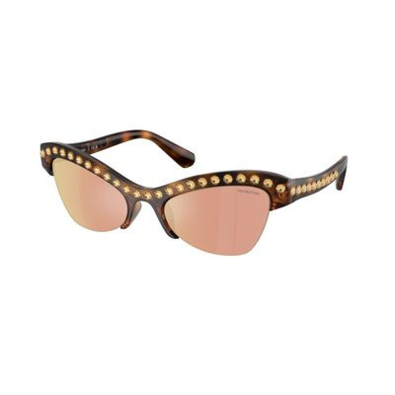 Sunglasses Swarovski SK 6043 100271 Havana / Dark Brown Mirror Rose Gold Polyamide Standard 55mm