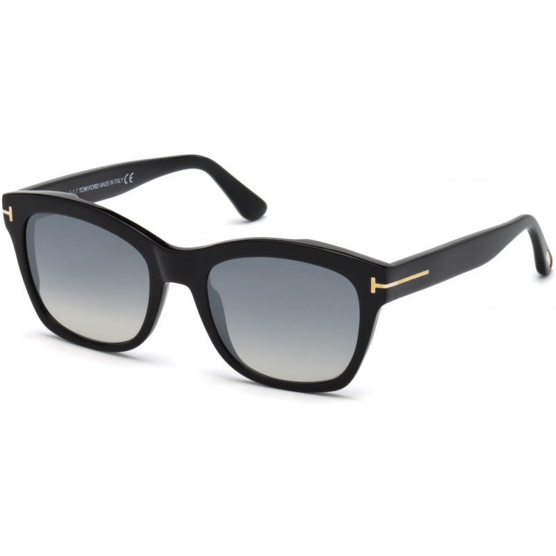 Sunglasses Tom Ford FT 0614 Lauren- 02 01C Shiny Black  Rose Gold T Logo/ Grad. Smoke Lenses Silver Flash 52mm