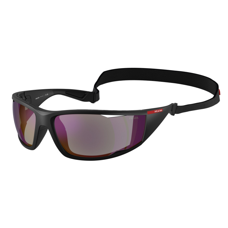 Sunglasses Prada Linea Rossa PS A 04 S 1BO10J Matte Black / Dark Blue Mirror Violet Polyamide Standard 85mm