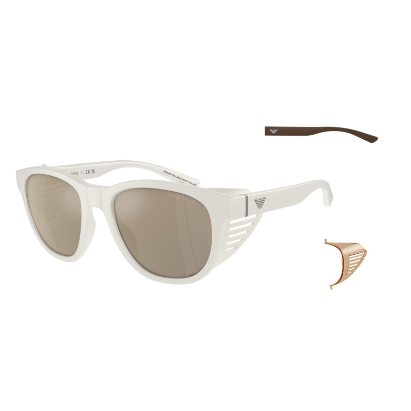 Sunglasses Emporio Armani EA 4216 U 53445A Matte White Light Brown Mirror 56mm